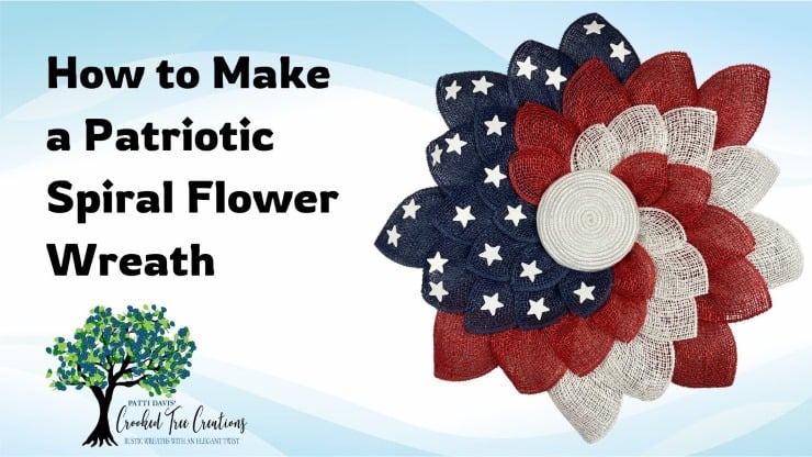 Patriotic spiral flower wreath made with red, white, and blue mesh petal layers